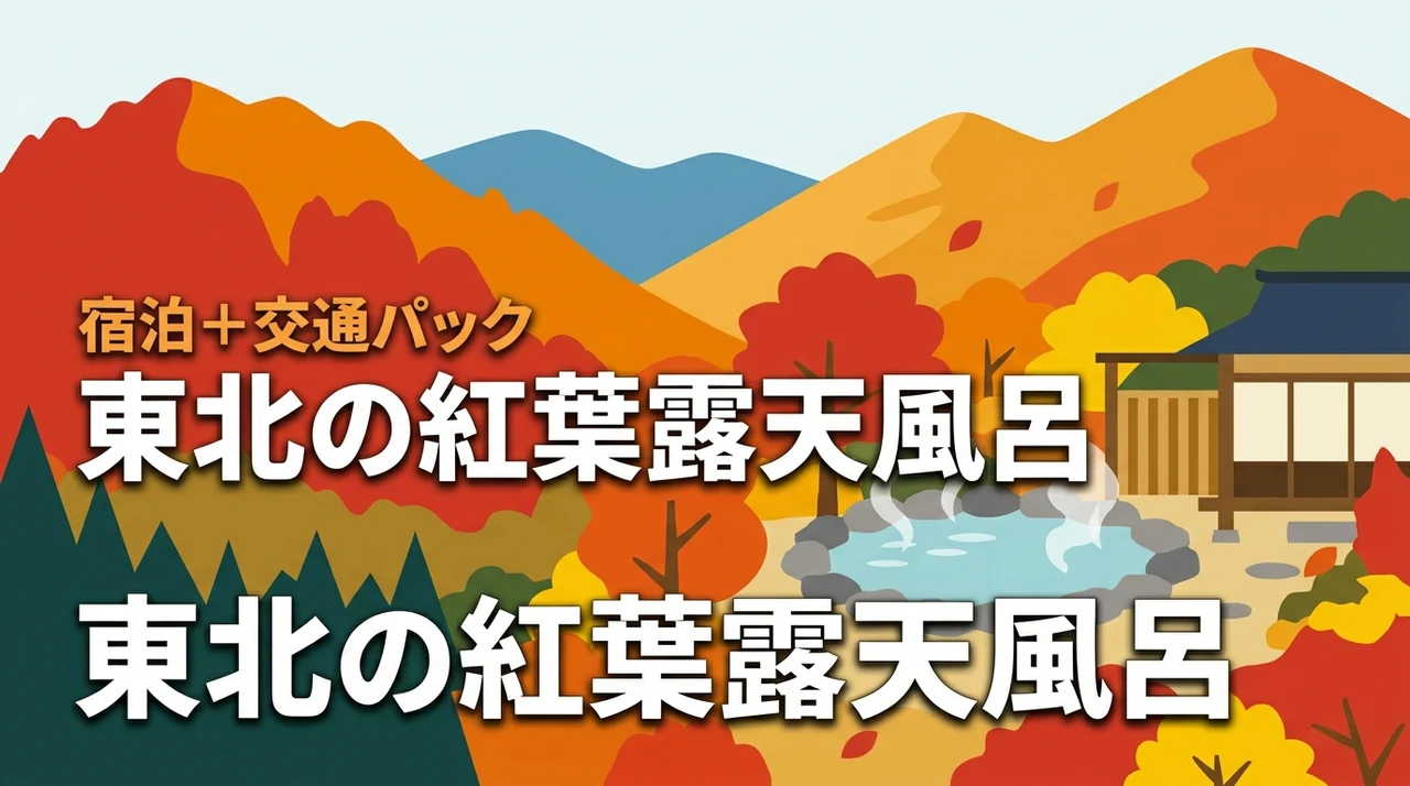 青森岩手山形宮城季節秋田！紅葉露天風呂旅館ホテル。宿泊＋交通ツアーパックオススメ（記事のアイキャッチ画像）